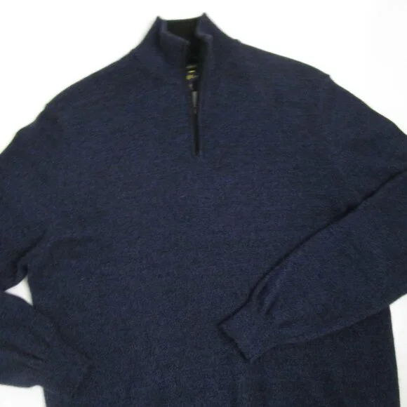 CASHMERE 1/4 Zip Pullover Sweater Heathered Navy Black